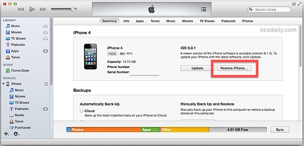 Шаг 5: Нажмите « Восстановить » еще раз, и iTunes перезагрузит ваше устройство